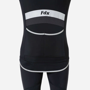Fdx Mens Road cycling Black Long Sleeve Jersey for Winter Roubaix Thermal Fleece Road Bike Wear Top Full Zipper, Pockets & Hi-viz Reflectors - Arch