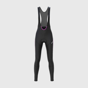 Fdx Women's Black & Pink Gel Padded Cycling Bib Tights For Winter Roubaix Thermal Fleece Reflective Warm Leggings - Arch Bike Pants