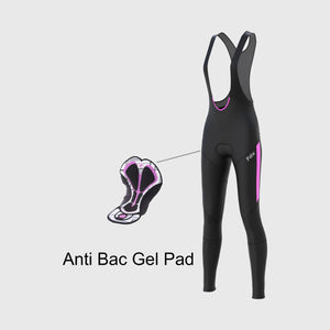 Fdx Womens Black & Pink Gel Padded Cycling Bib Tights For Winter Roubaix Thermal Fleece Reflective Warm Leggings - Arch Bike Pants