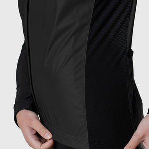 Women’s Black hi viz cycling gilet windproof breathable quick dry MTB rain vest, lightweight packable 360 reflective rain top for riding & Storage Pockets