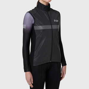 FDX Women’s Black 360 hi viz Reflective Details Cycling Gilet windproof breathable quick dry MTB rain vest, lightweight packable rain top for riding