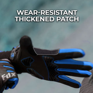 FDX Black & Blue Full Finger Unisex Gloves Windproof Mountain Bike Mitts Hi Viz Reflectors Breathable Smart Phone Touch Screen Gel Padded Winter Cycling Gear AU