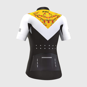 FDX Women's Black, White & Yellow Best Short Sleeve Cycling Jersey & Breathable, Reflective Details 3D Cushion Pad Lightweight Secure Pockets AU