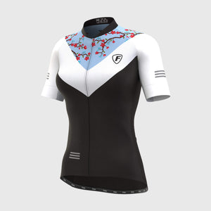 FDX Women's Black & Blue Best Short Sleeve Cycling Jersey & Breathable, Reflective Details 3D Cushion Pad Lightweight Secure Pockets - Velos