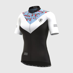 FDX Women’s Black, Blue & White short sleeves cycling jersey breathable quick dry top, lightweight skin friendly half sleeves summer biking shirt for outdoor sports