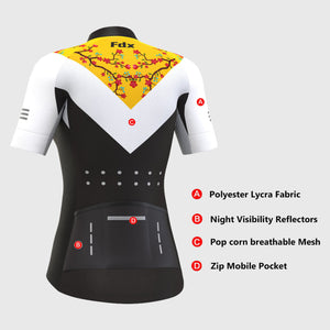 FDX Women’s short sleeves Yellow & Black cycling jersey quick dry breathable top, skin friendly lightweight half sleeves summer biking shirt for sports outdoor 