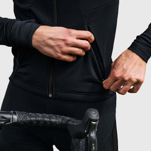 Fdx Men's Black Long Sleeve Cycling Jersey with Loop Hole for Winter Roubaix Thermal Fleece Road Bike Wear Top Full Zipper - Arch