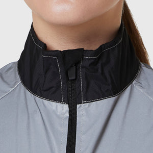 FDX Women’s Black & Grey 360 hi viz Reflective Details Cycling Gilet windproof breathable quick dry MTB rain vest, lightweight packable rain top for riding