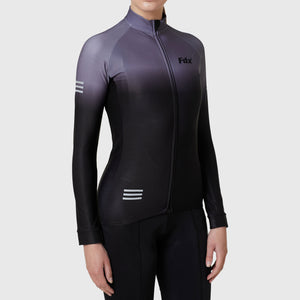Fdx Women's Black & Grey Long Sleeve Cycling Jersey for Winter Roubaix Thermal Fleece Road Bike Wear Top Full Zipper, Pockets & Hi-viz Reflectors - Duo