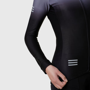 FDX Women’s Black & Grey full sleeves cycling jersey Windproof Thermal fleece Roubaix Winter Cycle Tops, lightweight long sleeves Warm lined shirt for biking