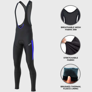Fdx Mens Black & Blue Gel Padded Cycling Bib Tights For Winter Roubaix Thermal Fleece Reflective Warm Leggings - Arch Bike Pants
