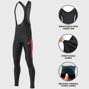 Fdx Mens Black & Red Gel Padded Cycling Bib Tights For Winter Roubaix Thermal Fleece Reflective Warm Leggings - Arch Bike Pants