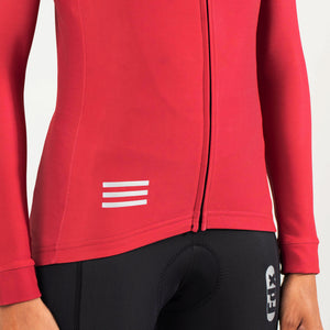 FDX Women’s cycling jersey Maroon full sleeves Windproof Thermal fleece Roubaix Winter Cycle Tops, lightweight long sleeves Warm lined shirt Reflective Details for biking