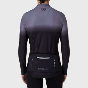 Fdx Mens Black & Grey Pockets Long Sleeve Cycling Jersey for Winter Roubaix Thermal Fleece Road Bike Wear Top Full Zipper, Hi-viz Reflectors - Duo