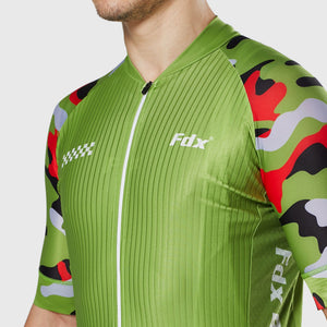 Fdx Men's Green Camo Short Sleeve Cycling Jersey Best Summer Road Bike Wear Light Weight, Hi-viz Reflectors & Pockets - Camouflage
