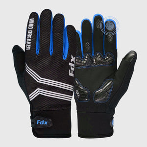 Fdx Black & Blue Full Finger Cycling Gloves for Winter MTB Road Bike Reflective Thermal & Touch Screen - Dryrest