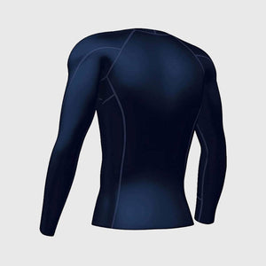 Fdx Mens Navy Blue Long Sleeve Compression Top Running Gym Workout Wear Rash Guard Stretchable Breathable - Thermolinx
