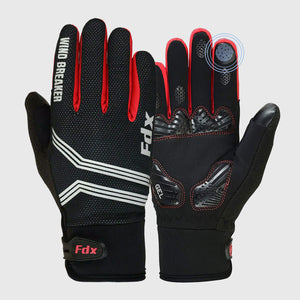 Fdx Black & Red Full Finger Cycling Gloves for Winter MTB Road Bike Reflective Thermal & Touch Screen - Dryrest