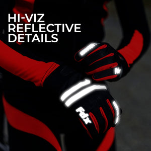 FDX Men’s & Women's Red & Black Full Finger Winter Cycling Gloves - windproof warm padded MTB mitts touch screen compatible thermal anti-slip women waterproof racing