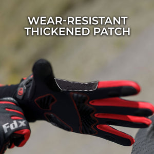 FDX Black & Red Full Finger Unisex Gloves Windproof Mountain Bike Mitts Hi Viz Reflectors Breathable Smart Phone Touch Screen Gel Padded Winter Cycling Gear AU
