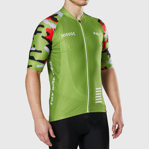 Fdx Short Sleeve Cycling Jersey for Men's Green Best Summer Road Bike Wear Light Weight, Hi-viz Reflectors & Pockets - Camouflage