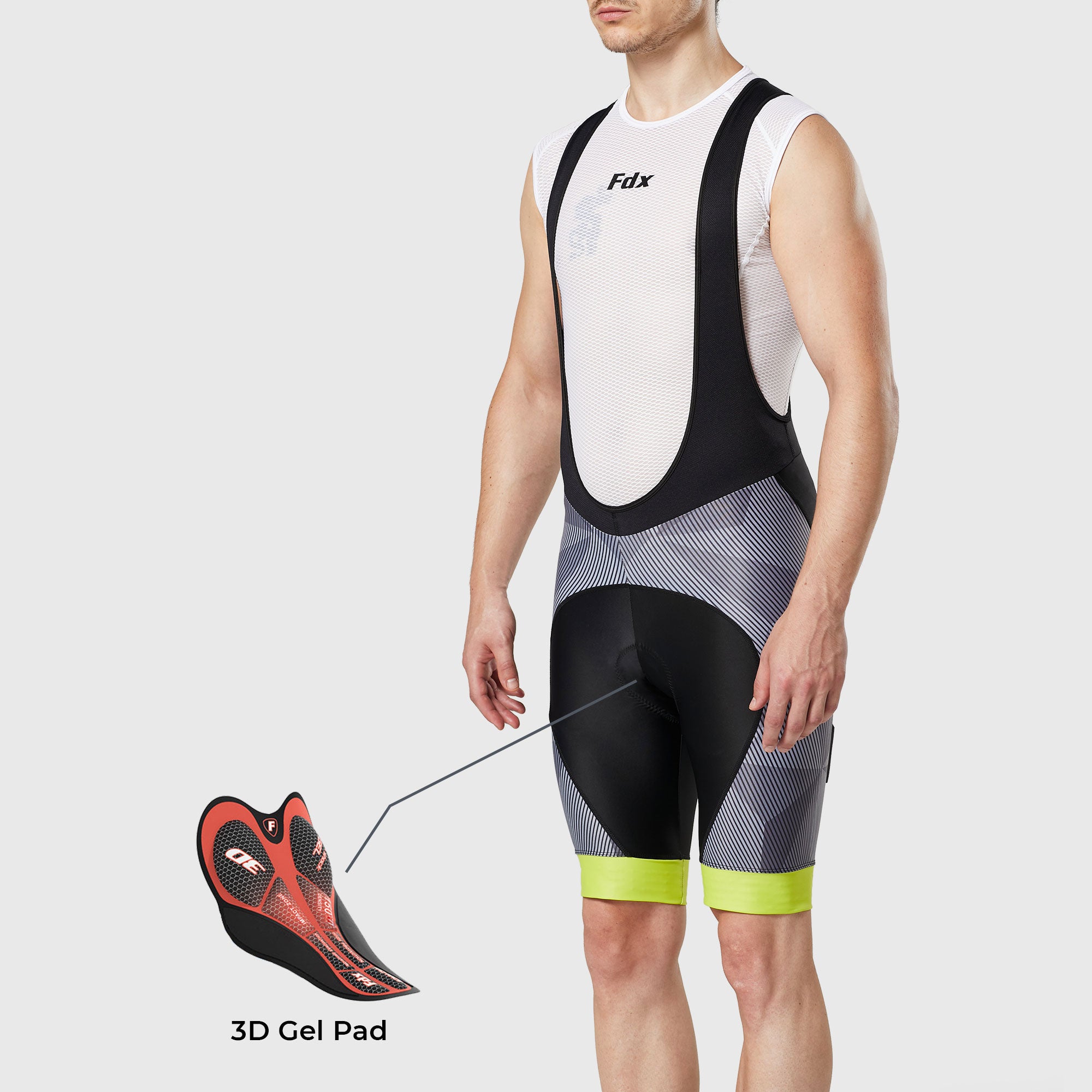 Fdx Men's Black & Yellow Gel Padded Cycling Bib Shorts For Summer Best Outdoor Road Bike Short Length Bib - Splinter
