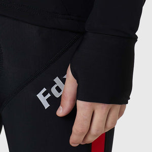 Fdx Mens Black & Red Long Sleeve Cycling Jersey for Winter Roubaix Warm Fleece Road Bike Wear Top Full Zipper, Pockets & Hi-viz Reflectors - Arch