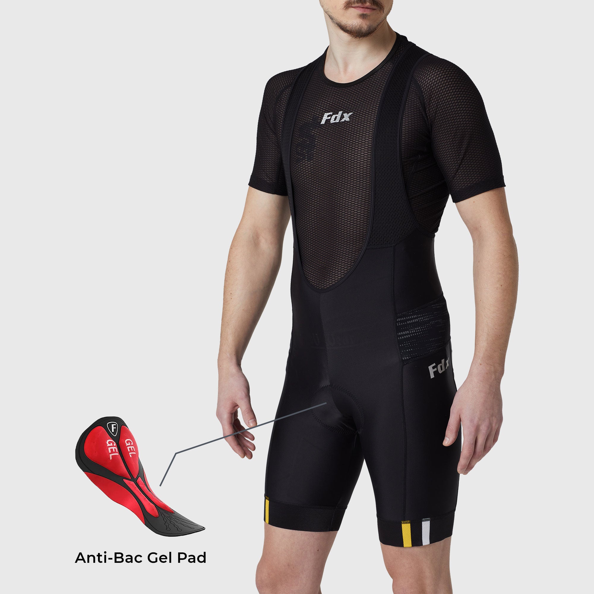 Fdx Men's Black & Yellow Chamois Gel Padded Cycling Bib Shorts For Summer Roubaix Thermal Fleece Reflective Warm Leggings - Velos Bike Shorts