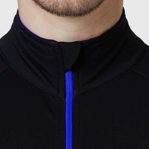 Fdx Men's Thermal Long Sleeve Cycling Jersey Black & Blue for Winter Roubaix Warm Fleece Road Bike Wear Top Full Zipper, Pockets & Hi viz Reflectors - Arch