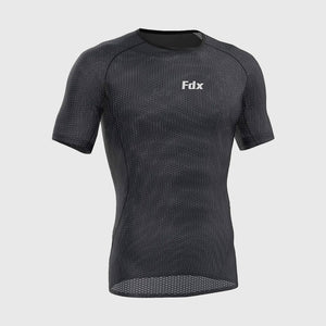 Fdx Men's Best Black Short Sleeve Mesh Compression Top Running Gym Workout Wear Rash Guard Stretchable Breathable - Aeroform