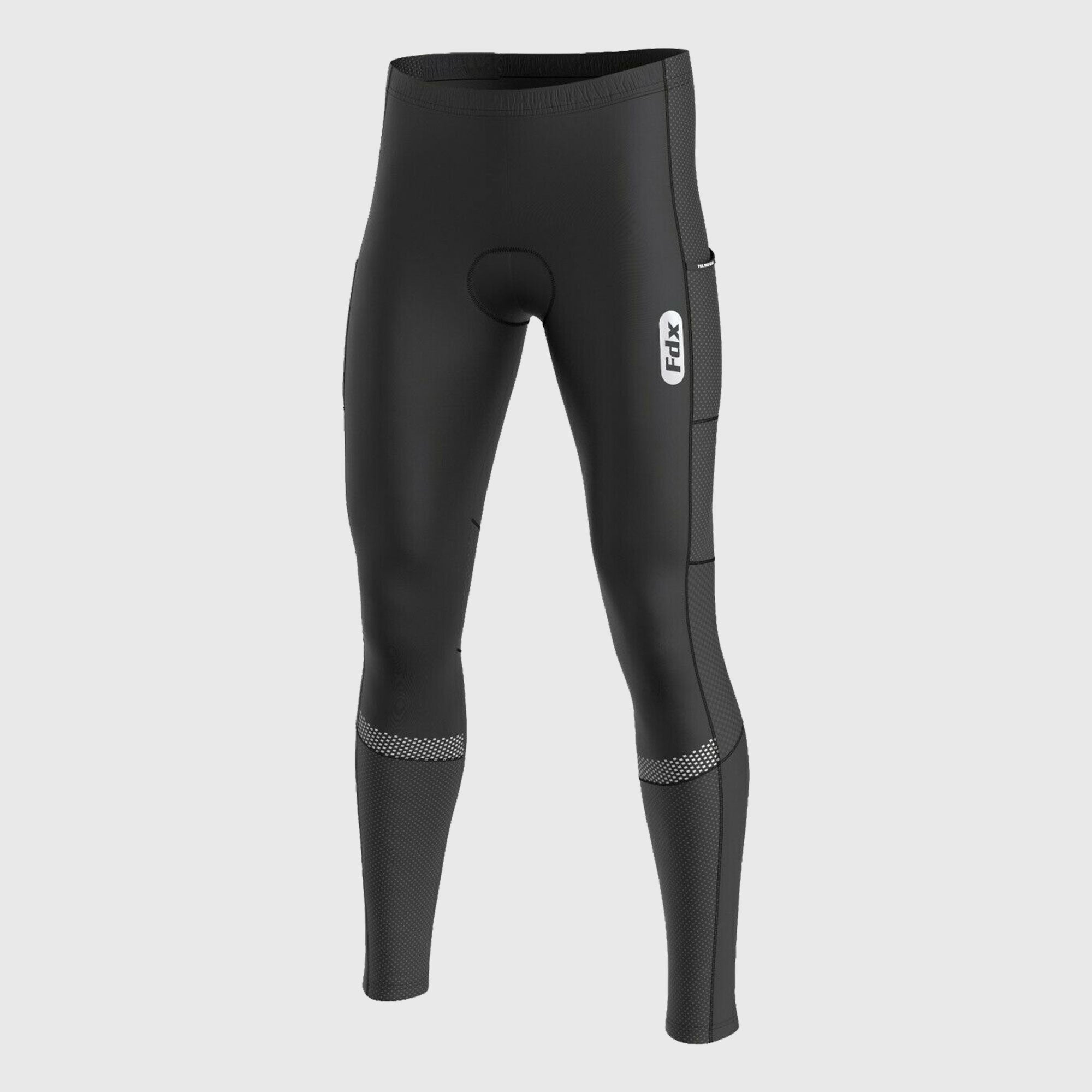 Fdx Men's Black Chamois Gel Padded Cycling Tights For Winter Roubaix Thermal Fleece Reflective Warm Leggings - All Day Bike Long Pants