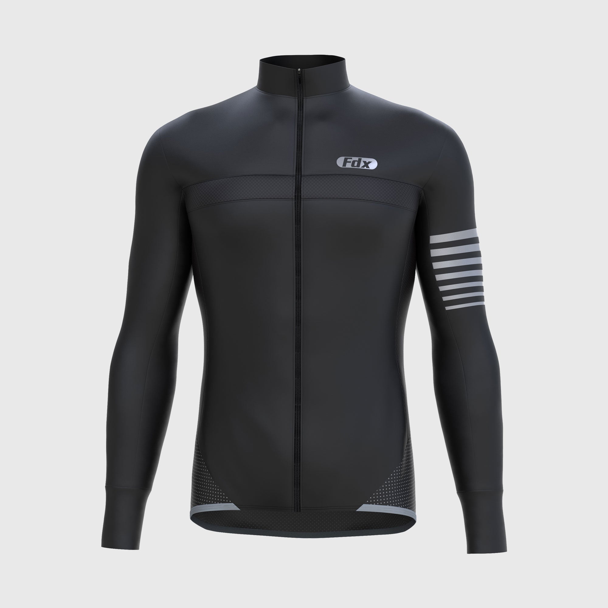 Fdx Men's Black Best Long Sleeve Cycling Jersey for Winter Roubaix Thermal Fleece Road Bike Wear Top Full Zipper, Pockets & Hi viz Reflectors - All Day