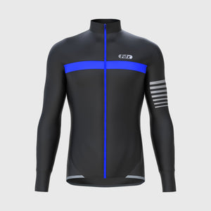 Fdx Men's Black & Blue Best Long Sleeve Cycling Jersey for Winter Roubaix Thermal Fleece Road Bike Wear Top Full Zipper, Pockets & Hi viz Reflectors - All Day