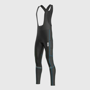 Fdx All Day Blue Men's Thermal Winter Cycling Cargo Bib Tights – thermal bib tights in blue with cargo pockets, designed for warmth and comfort during winter cycling.