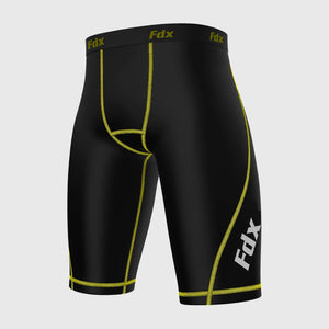 Fdx Men's Black & Yellow Compression Shorts Gym Workout Running Athletic Yoga Elastic Waistband Stretchable Breathable