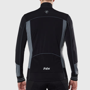 Fdx Men's Reflective Black & Grey Long Sleeve Cycling Jersey for Winter Roubaix Thermal Fleece Road Bike Wear Top Full Zipper, Pockets & Hi viz Reflectors - Thermodream