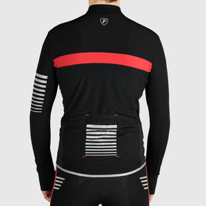 Fdx Men's Thermal Long Sleeve Cycling Jersey Red & Blackfor Winter Roubaix Warm Fleece Road Bike Wear Top Full Zipper, Pockets & Hi viz Reflectors - All Day