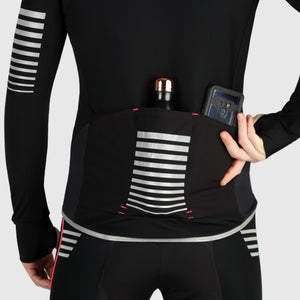 Fdx Men's Warm Long Sleeve Best Cycling Jersey Black for Winter Roubaix Thermal Fleece Road Bike Wear Top Full Zipper, Pockets & Hi viz Reflectors - All Day