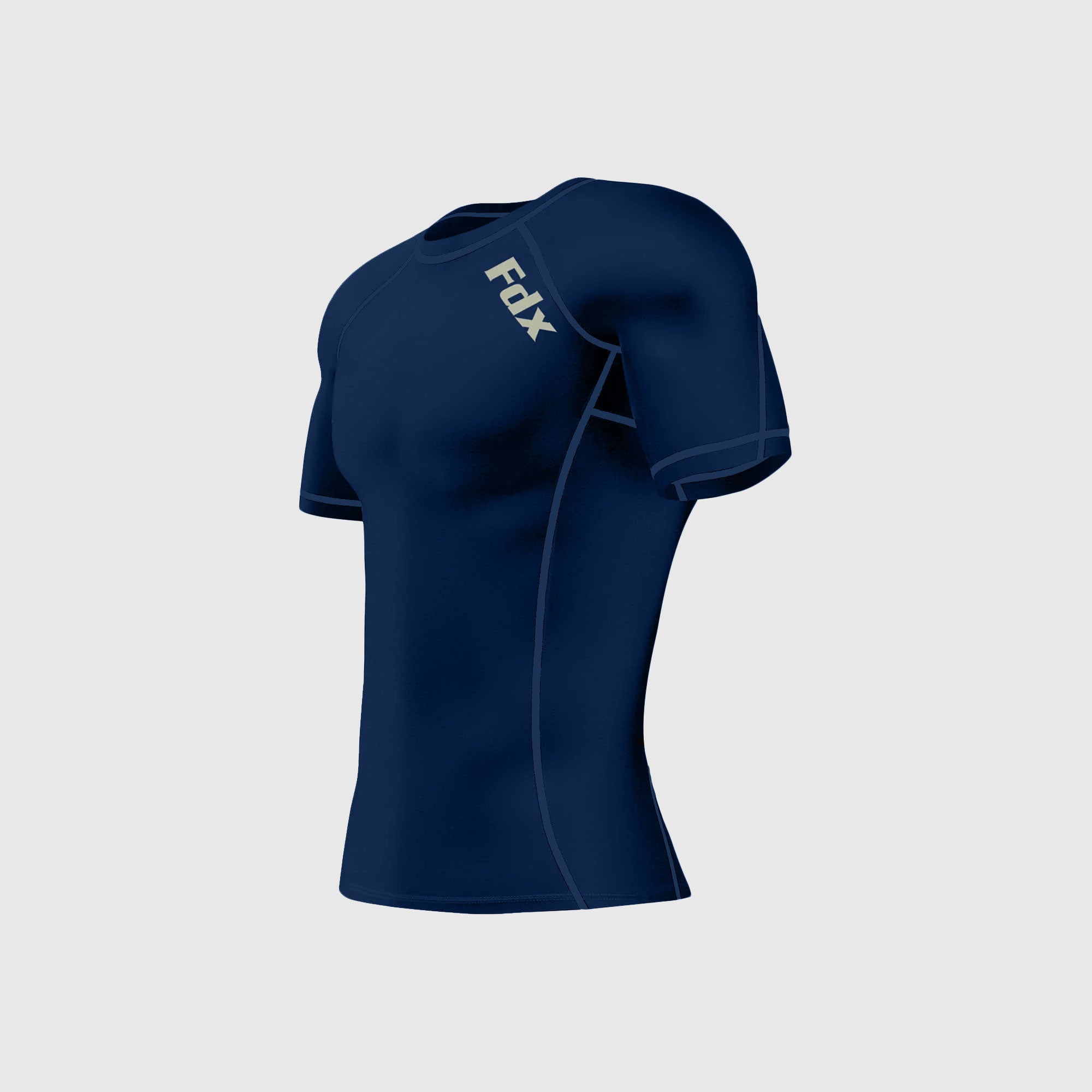 Fdx Men's navy Blue Short Sleeve Compression Top Running Gym Workout Wear Rash Guard Stretchable Breathable Base layer Shirt - Cosmic