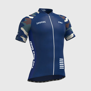 Fdx Men's Blue Camo Short Sleeve Cycling Jersey Best Summer Road Bike Wear Light Weight, Hi-viz Reflectors & Pockets - Camouflage