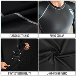 Fdx Compression Top for Men's Black Running Gym Workout Wear Rash Guard Stretchable Breathable - Thermolinx