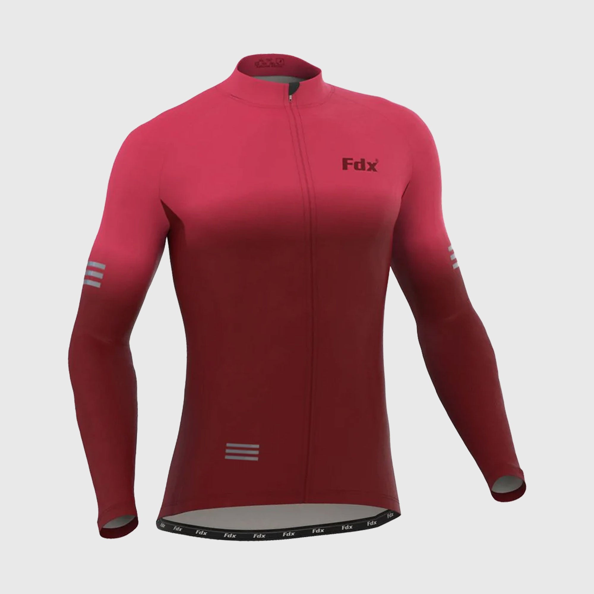 Fdx Men's Pink & Maroon Best Long Sleeve Cycling Jersey for Winter Roubaix Thermal Fleece Road Bike Wear Top Full Zipper, Pockets & Hi viz Reflectors - Duo