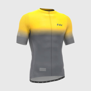 Fdx best Men’s yellow and Grey short sleeves cycling jersey Hi-Viz Reflective breathable summer lightweight biking top, skin friendly Hi-Viz Reflective half sleeves cycling mesh shirt for riding, indoor & outdoor