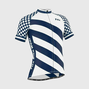 Fdx Men’s blue & white full zip best short sleeves cycling jersey indoor & outdoor Hi-Viz Reflective details breathable summer lightweight biking top, skin friendly Hi-Viz Reflective half sleeves cycling shirt for riding with two back pockets