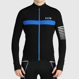 Fdx Men's Thermal Long Sleeve Cycling Jersey Blue & Black for Winter Roubaix Warm Fleece Road Bike Wear Top Full Zipper, Pockets & Hi viz Reflectors - All Day