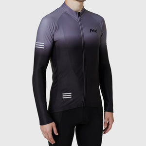 Fdx Men's Black & Grey Full Sleeve Cycling Jersey for Winter Roubaix Thermal Fleece Road Bike Wear Top Full Zipper, Pockets & Hi viz Reflectors - Duo