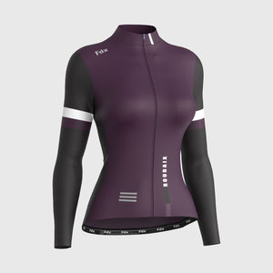 Fdx Best Women's Black & Purple Long Sleeve Cycling Jersey for Winter Roubaix Thermal Fleece Shirt Road Bike Wear Top Full Zipper, Lightweight Pockets & Hi viz Reflectors - Limited Edition
