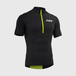 Fdx black best short sleeves men’s cycling jersey breathable lightweight hi-viz Reflective details summer biking top, full zip skin friendly half sleeves mesh cycling shirt for indoor & outdoor riding with two back & 1 zip pockets