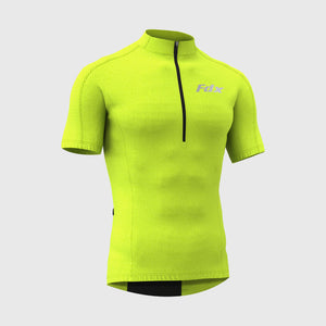 Fdx Yellow best short sleeves men’s cycling jersey breathable lightweight hi-viz Reflective details summer biking top, full zip skin friendly half sleeves mesh cycling shirt for indoor & outdoor riding with two back & 1 zip pockets