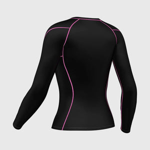Fdx Women's Black & Pink Long Sleeve Compression Top Running Gym Workout Wear Rash Guard Stretchable Breathable - Monarch